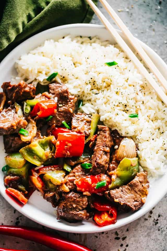 Pepper Steak with white rice